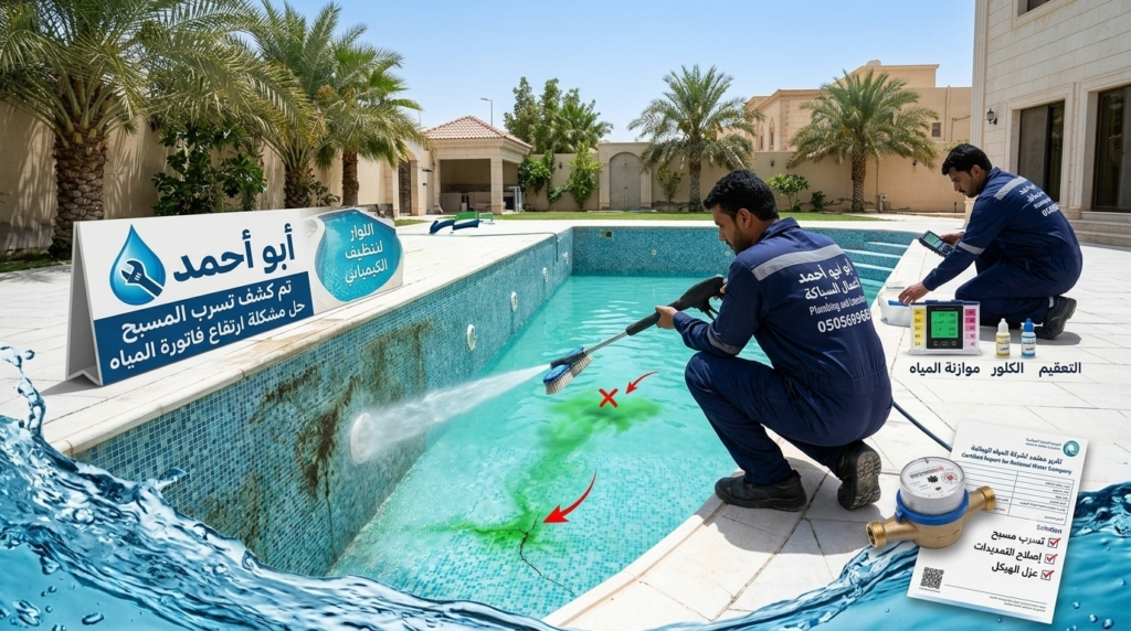 تنظيف مسابح بالرياض – تفريغ وغسيل وتعقيم جدران المسبح وموازنة المياه